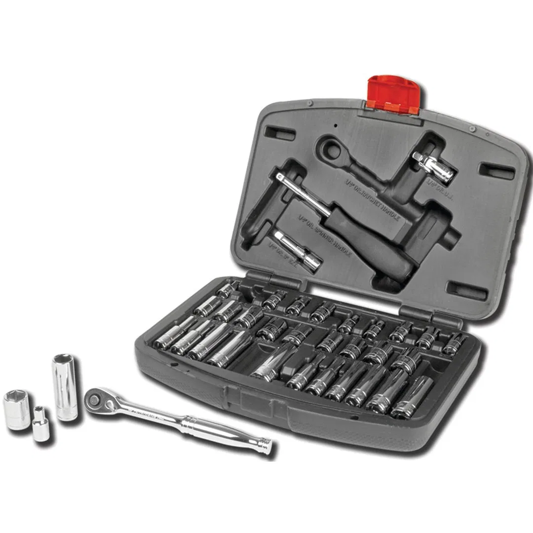 W36905 – PERFORM TOOL Socket Set, 1/4 Inch Drive Standard/ Metric Chrome Vanadium Steel With Quick Release Ratchet/ S...